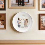 Personalized Watercolour Style Photo Decor Plate with Text and Date Home Decor Valentine's Day Housewarming Gift for Couple Family