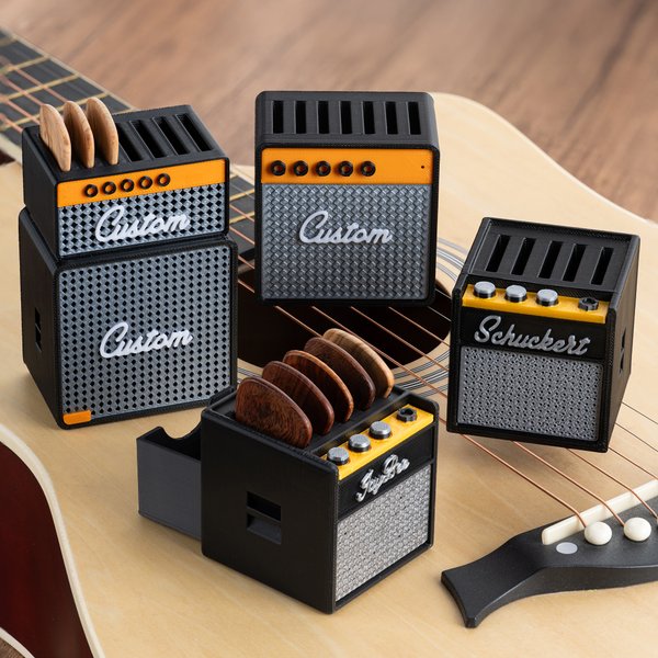 Personalized 3D Printing Retro Guitar Amp Shape Guitar Picks Holder Plectrum Storage Box with Name Birthday Gift for Musician Guitar Player