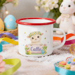 Personalized Wreath Bunny Highland Cow Animal 12 oz Enamel Mug with Name Daily Use Happy Easter Gift for Boys Girls