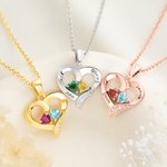Personalisierte Double Heart Birthstones Halskette mit Namen Dainty Schmuck Valentinstag Jahrestag Geschenk für Paare Frauen Freundinnen