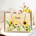 Personalised Watercolor Floral Large Capacity Jute Tote Bag with Name Daily Use Birthday Anniversary Gift for Women Family Friends