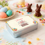 Personalized Howdy Easter Cute Bunny Easter Biscuit Tin Box with Name Easter Party Easter Gift for Children