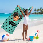 Personalized Polka Dots Cute Cartoon Little Girl Oversized Quick Dry Beach Towel with Name Beach Party Birthday Gift for Black Girls