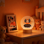 Personalized Bow Cute Cartoon Little Girl LED Acrylic Night Light with Name and Wooden Base Home Decor Birthday Gift for Black Girl