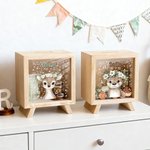 Gepersonaliseerde Schattige Houten Spaarpot met Dieren en Bloemenkrans met Naam Kinderfeestje- en Verjaardagscadeau voor Kinderen