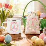 Personalized Wreath Initial Peter Rabbit 12 oz Enamel Mug Storage Bag Set with Name Easter Gift for Kids