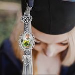 Personalised Engraved Logo Disc Oval Photo Charm Grad Cap Tassel Decoration with Angel Wings Memorial Graduation Gift for Class of 2026 Graduates