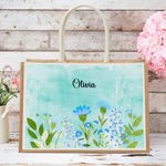 Personalised Watercolor Floral Large Capacity Jute Tote Bag with Name Daily Use Birthday Anniversary Gift for Women Family Friends