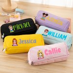 Personalised Cute Cartoon Character Three-Layer Pencil Case Pouch with Name School Supply Back to School Birthday Gift for Boys Girls