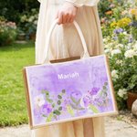 Personalised Watercolor Floral Large Capacity Jute Tote Bag with Name Daily Use Birthday Anniversary Gift for Women Family Friends