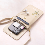 Gepersonaliseerde Geboortebloem Draagbare PU Leren Crossbody Tas met Naam en Touch Screen Venster Reizen Dagelijks Gebruik Verjaardagscadeau voor Vrouwen