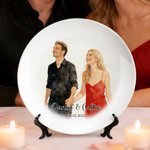 Personalized Watercolour Style Photo Decor Plate with Text and Date Home Decor Valentine's Day Housewarming Gift for Couple Family