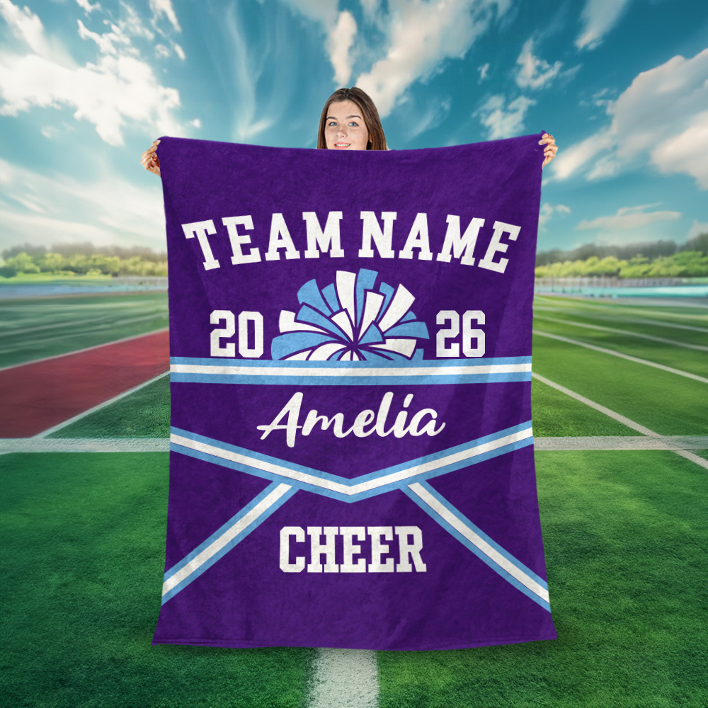 Personnalisé Multicolore Cheerleading Pompom Soft Throw Blanket with Name Year Home Decor Birthday Team Gift for Cheerleaders Coaches