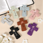 Personalized Butterfly Birth Flower Cross PU Leather Magnetic Bookmark Clip First Communion Baptism Back to School Gift for Christians