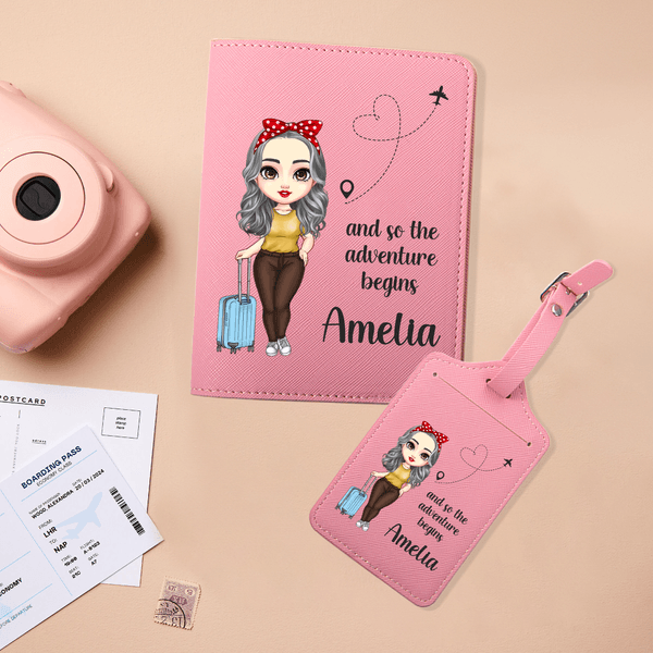 Personalised Cute Cartoon Character Travel Theme Passport Holder with Name and Text Travel Holiday Gift for Travel Lovers