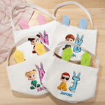 Personalized Easter Egg Cartoon Character Reusable Bunny Ear Easter Bucket Basket with Name and Initial Easter Party Favor Eggs Hunting Gift for Kids