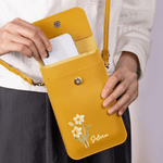 Gepersonaliseerde Geboortebloem Draagbare PU Leren Crossbody Tas met Naam en Touch Screen Venster Reizen Dagelijks Gebruik Verjaardagscadeau voor Vrouwen