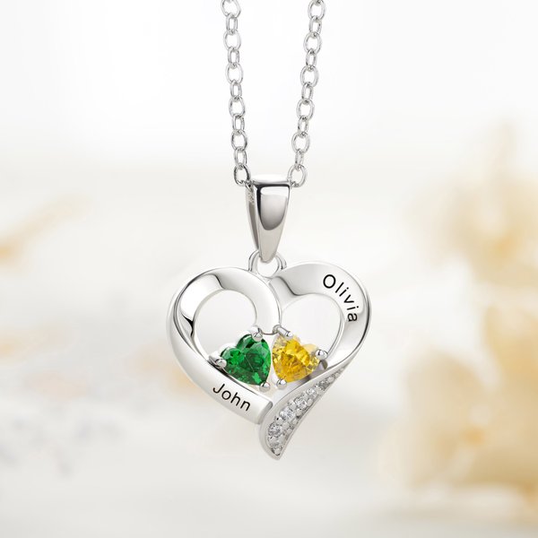 Personalisierte Double Heart Birthstones Halskette mit Namen Dainty Schmuck Valentinstag Jahrestag Geschenk für Paare Frauen Freundinnen
