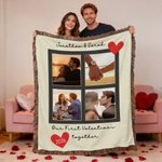Personalized Couple Photos Soft Tassel Throw Blanket with Name Text and Year Home Decor Valentine's Day Anniversary Gift for Couple