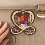 Personalized Heart Infinite Fun Text Cartoon Character Wooden Car Sun Visor Clip with Name Car Accessories Birthday Anniversary Gift for Couple