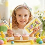 Personalized Cute Bunny Chick Doodle Letter Safe Stainless Steel Kid's Fork Spoon Knife 3 Pcs Cutlery Set with Case and Name Easter Gift for Kids