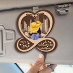 Personalized Heart Infinite Fun Text Cartoon Character Wooden Car Sun Visor Clip with Name Car Accessories Birthday Anniversary Gift for Couple