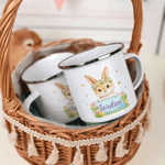 Personalized Wreath Bunny Highland Cow Animal 12 oz Enamel Mug with Name Daily Use Happy Easter Gift for Boys Girls