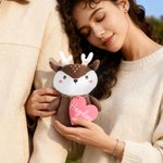 Personalized Heart Cute Deer Soft Stuffed Plush Toy with Name Valentine's Day Birthday Gift for Kids Toddlers