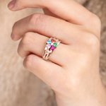 Bague d'Argent Personnalisée avec 1-8 Noms Pierres de Naissance Texte Gravé Cadeau Anniversaire St-Valentin Fête des Mères pour Femme