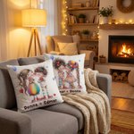 Personalized Cute Cartoon Couple Multicolour Throw Pillow Cover with Name Home Decor Valentine's Day Anniversary Gift for Couples
