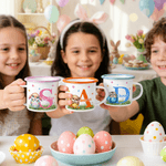 Personalized Multicolor Cute Animal Easter Egg 12 oz Rim Enamel Mug with Name and Initial Easter Party Gift for Boys Girls