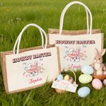 Personalized HOWDY EASTER Bunny Bow Large Capacity Jute Tote Bag with Name Egg Hunting Accessories Easter Gift for Kids