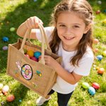 Personalized Easter Egg Initial Cute Bunny Jute Tote Bag with Name Easter Egg Hunting Easter Party Favors Gift for Kids