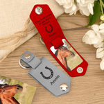 Personalizada herradura caballo foto multicolor PU llavero de cuero con texto grabado y el nombre de cumpleaños Aniversario regalo para el dueño del caballo amante