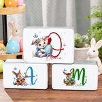 Personalised Easter Bunny Eggs Food Grade Metal Biscuit Tin Storage Box with Name and Initial Easter Holiday Gift for Family Kids