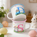 Personalized Multicolor Cute Animal Easter Egg 12 oz Rim Enamel Mug with Name and Initial Easter Party Gift for Boys Girls