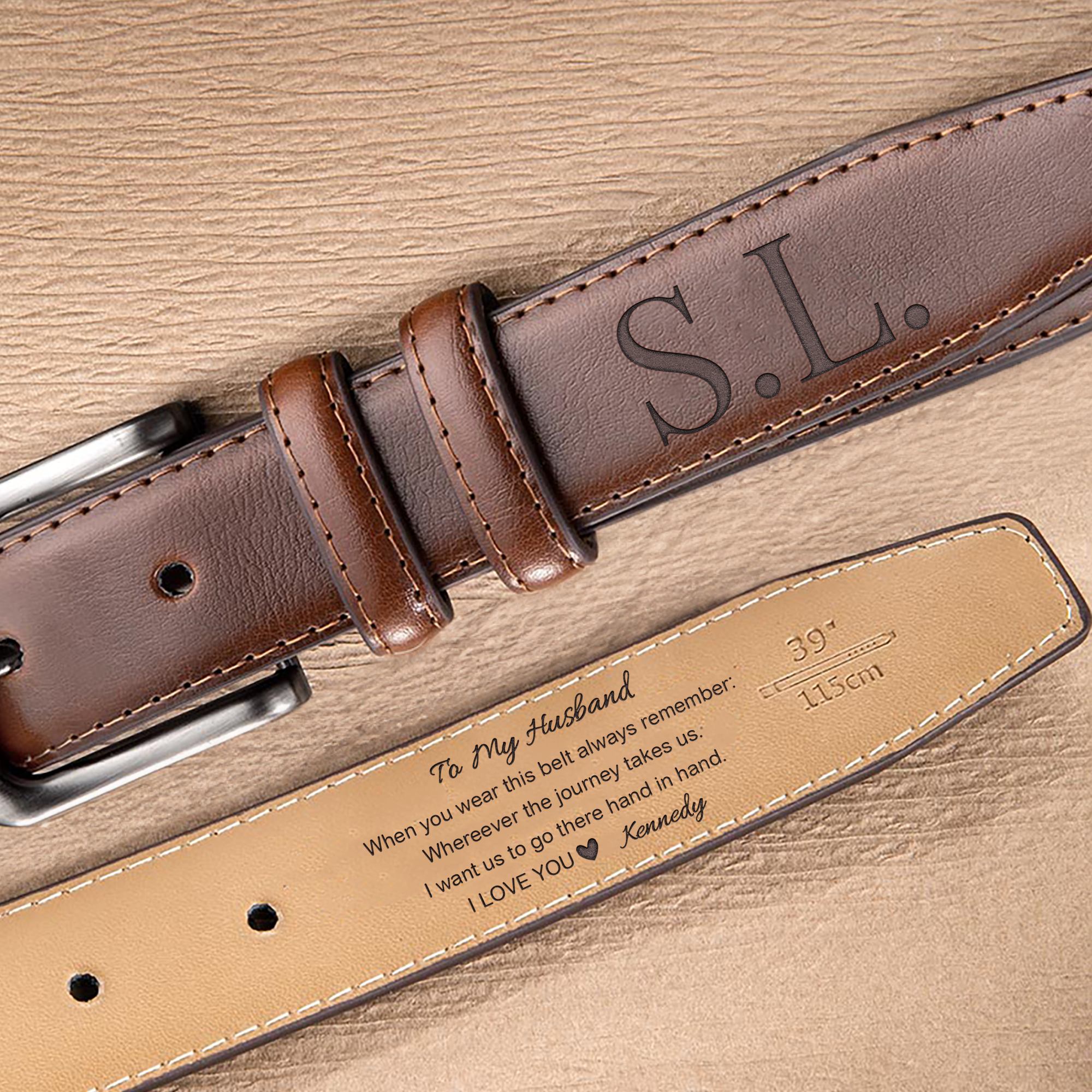 Monogramme Personnalisé Ceinture en cuir pour homme avec texte gravé et initiale du nom Anniversaire Saint-Valentin Cadeau pour mari Petit ami