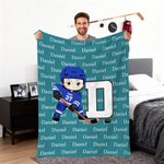 Personalizzato Cartoon Hockey Player Soft Throw Blanket con nome e numero Home Decor Fan Events Team Gift for Ice Hockey Players Lovers
