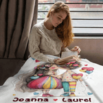 Personalized Love Heart Couple Cartoon Characters Soft Throw Blanket with Names Home Decor Valentine's Day Gift for Couple