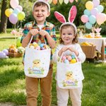 Personalized Wreath Bunny Highland Cow Animal Egg Canvas Basket with Name Daily Use Happy Easter Gift for Boys Girls