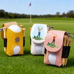 Funda de golf personalizada en cuero PU con personaje de dibujos animados y clip para cinturón regalo de cumpleaños para golfistas
