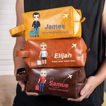 Trousse de toilette personnalisée en cuir PU avec nom et texte Accessoires de voyage Cadeau d'anniversaire pour homme père