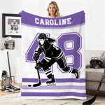 Silueta de jugador de hockey sobre hielo personalizada Manta suave con nombre y número Decoración del hogar Cumpleaños Juego Regalo para los amantes de los jugadores de hockey sobre hielo