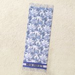 Personalized Toile De Jouy Floral Tassel Soft Warm Scarf with Initial and Name Winter Accessory Anniversary Birthday Gift for Women