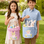 Henkilökohtainen söpö eläin ruudullinen pääsiäiskori nimi pääsiäismunat metsästys pääsiäispäivä lahja pojille tytöille