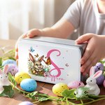 Personalised Easter Bunny Eggs Food Grade Metal Biscuit Tin Storage Box with Name and Initial Easter Holiday Gift for Family Kids