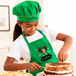 Personalized Cute Cartoon African Girl Adjustable Kid Apron Chef Hat Set with Pocket for Cooking Birthday Gift for Black Girl