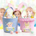 Henkilökohtainen söpö eläin ruudullinen pääsiäiskori nimi pääsiäismunat metsästys pääsiäispäivä lahja pojille tytöille