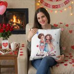 Personalized Cute Cartoon Couple Multicolour Throw Pillow Cover with Name Home Decor Valentine's Day Anniversary Gift for Couples