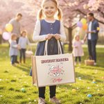 Personalized HOWDY EASTER Bunny Bow Large Capacity Jute Tote Bag with Name Egg Hunting Accessories Easter Gift for Kids